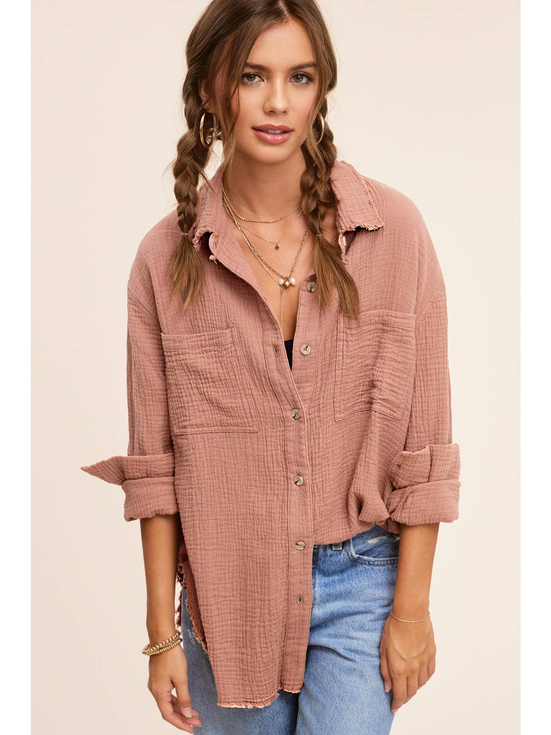 Crinkle Gauze Button Shirt