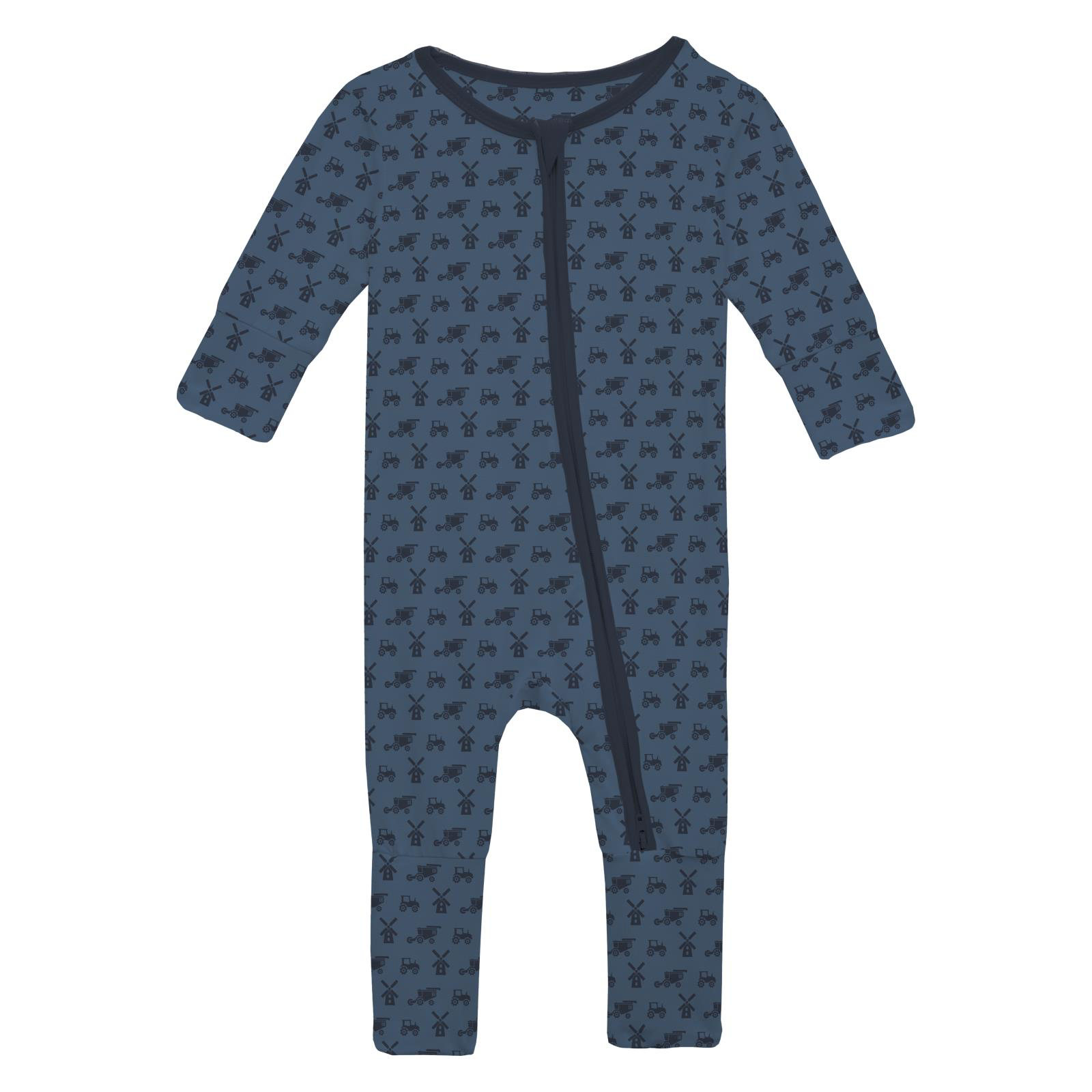 Denim Tractor & Windmills Zipper Footie