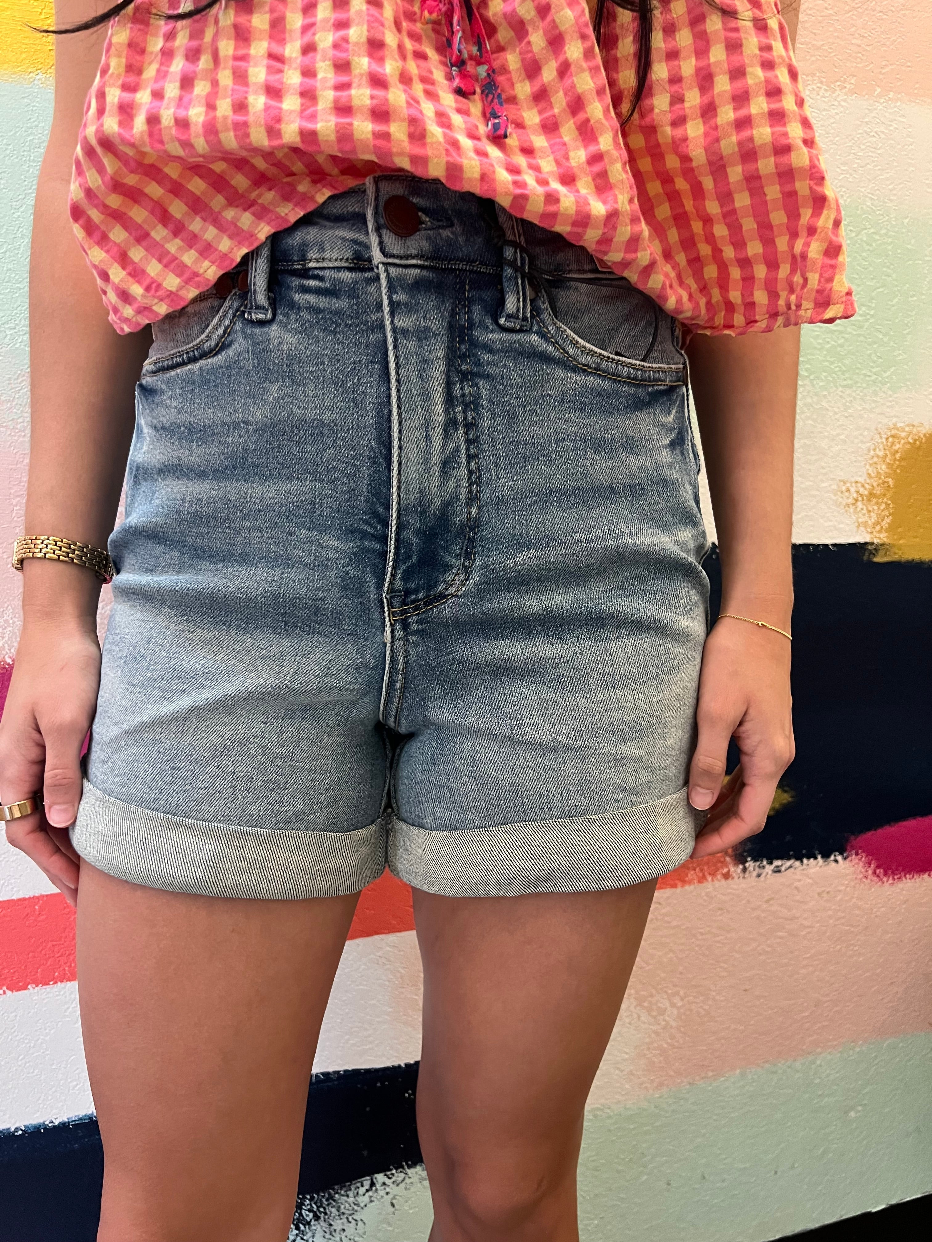 High Waist Tummy Control Cuffed Shorts