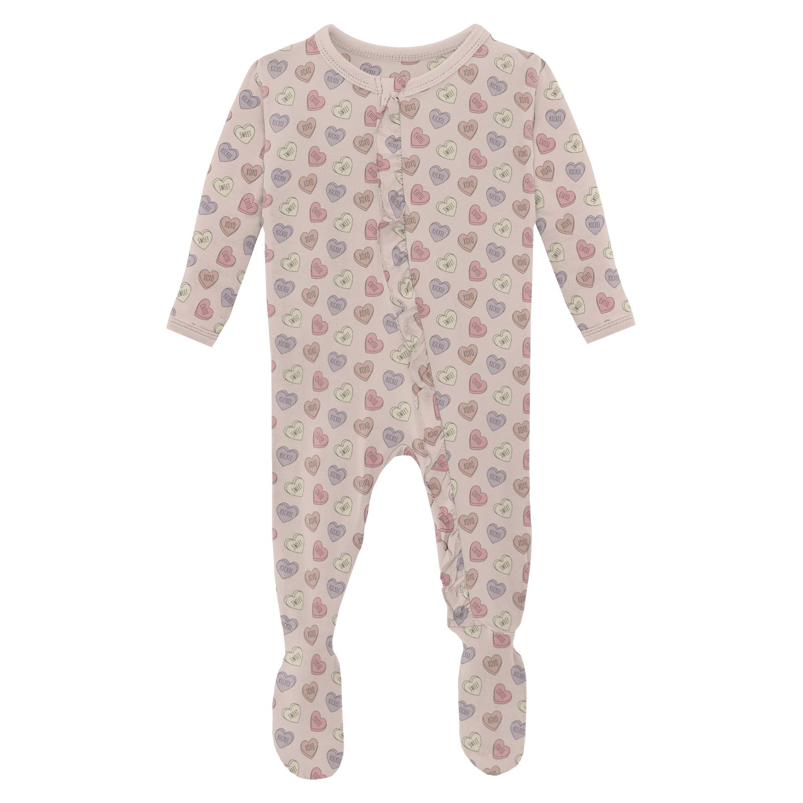 Candy Hearts Ruffle Zip Footie