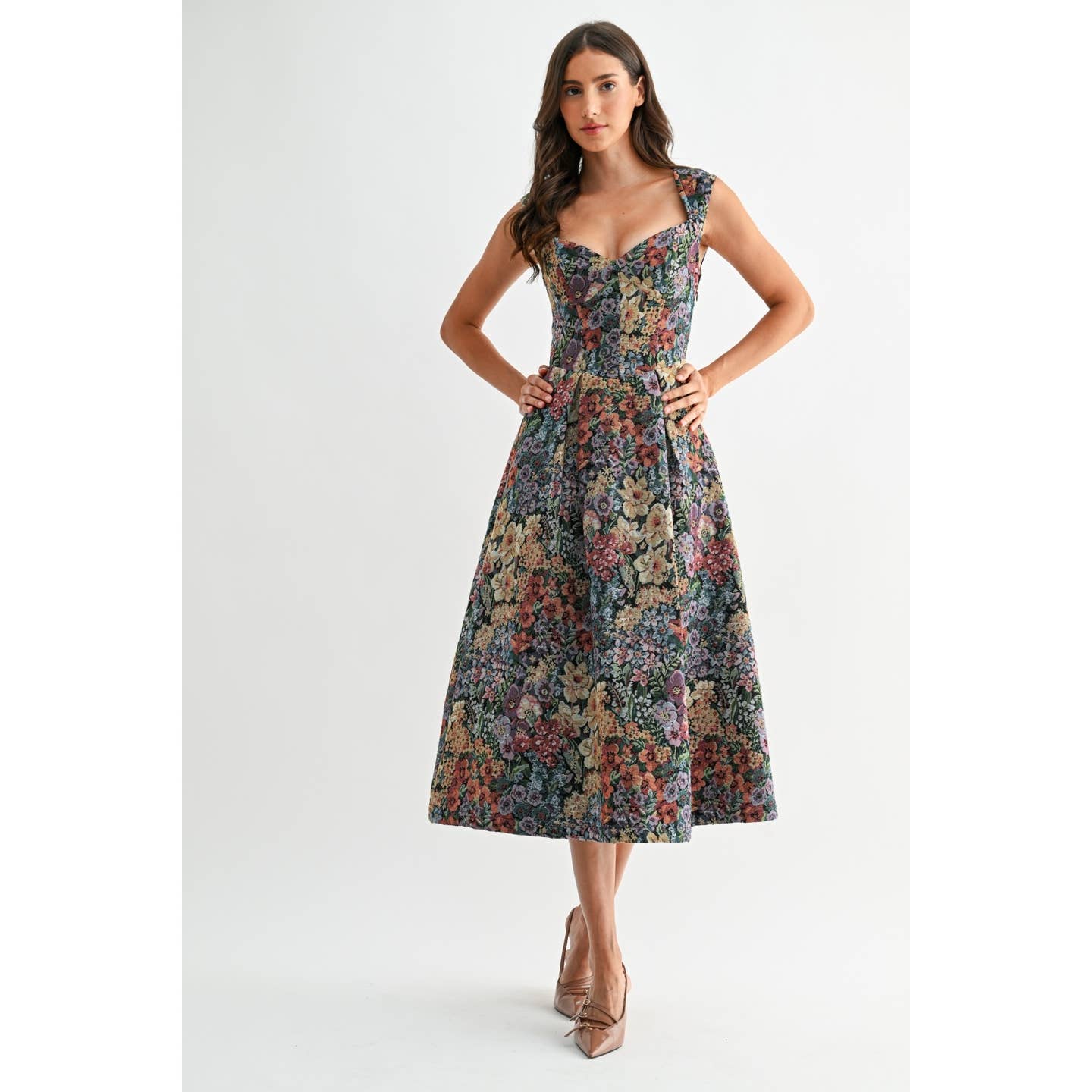 Jacquard Floral Midi Dress